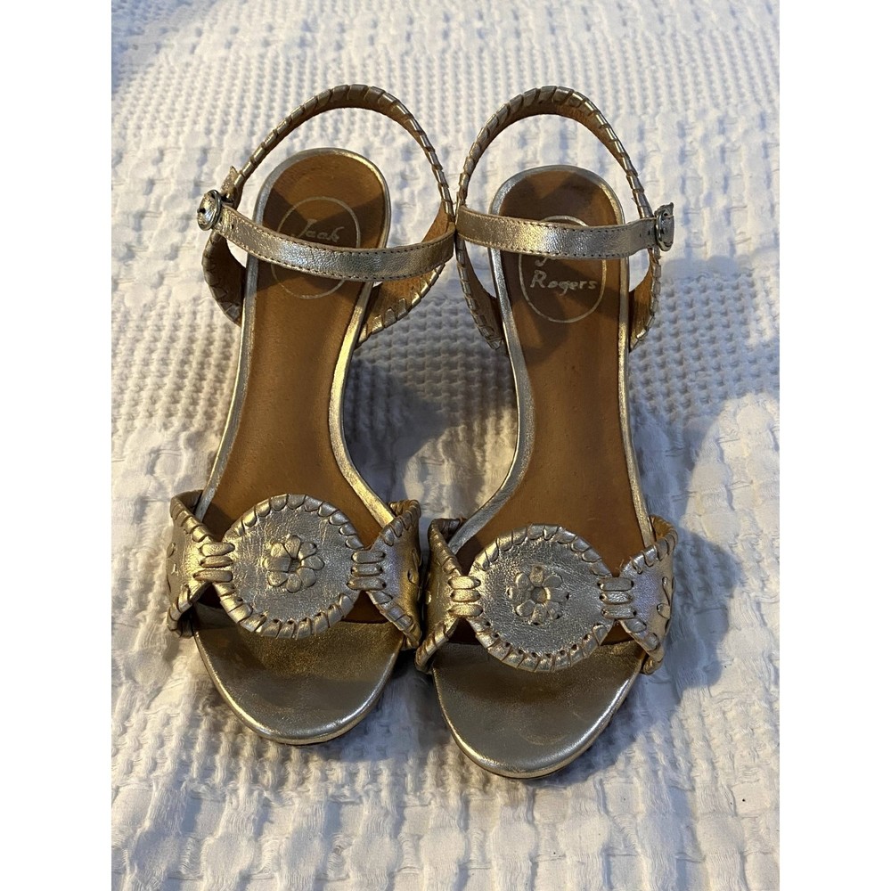 Jack Rogers Clare Wedge Sandals - Platinum (Gold) Leather - Size 8 - EUC!
